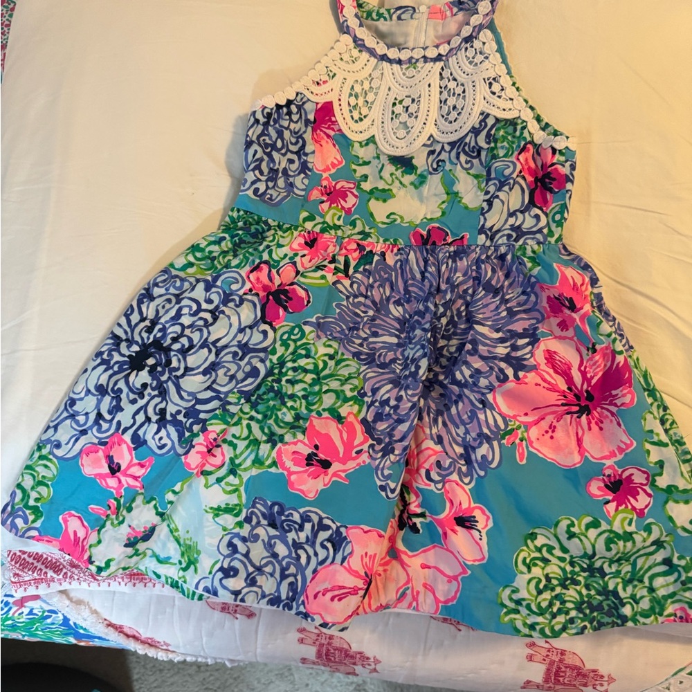 Lilly Pulitzer Blue and Pink A-Line Sundress with Halter Neckline